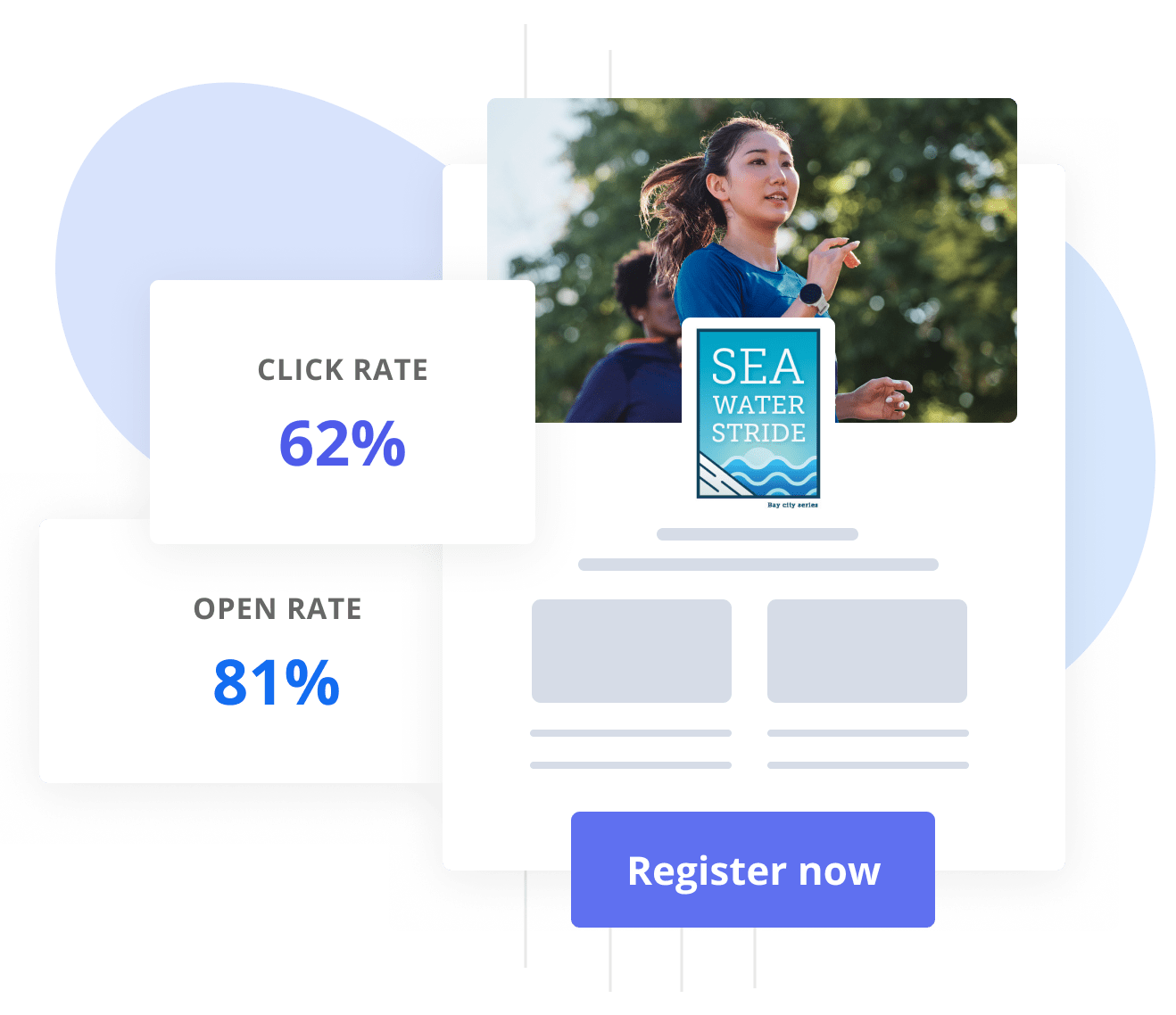 Registration email with click and open rate statistics