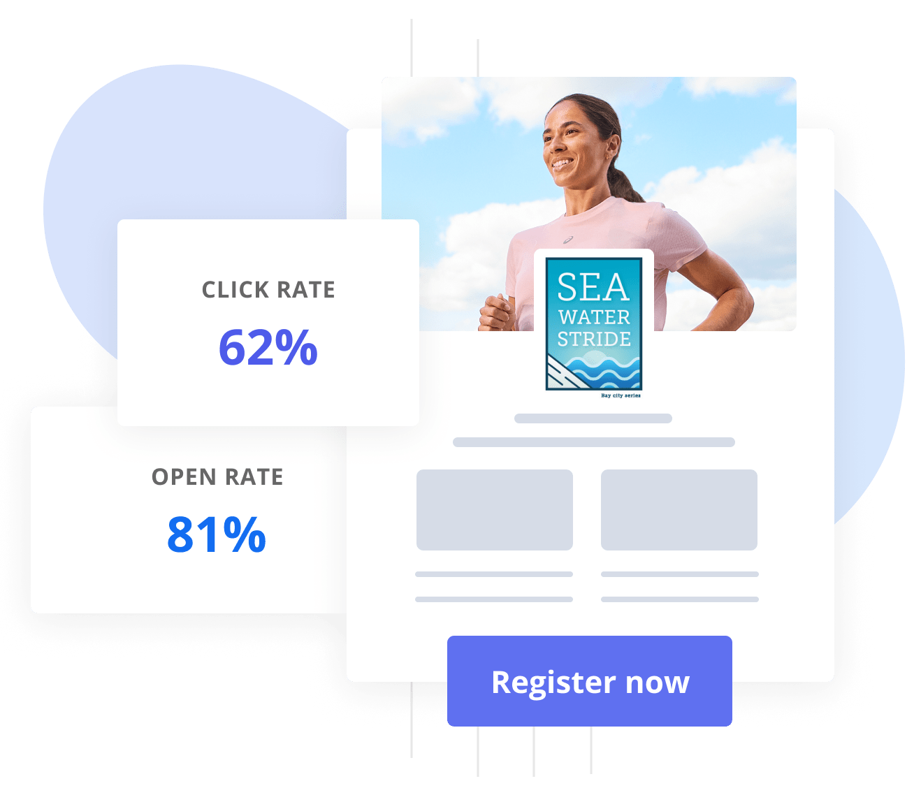 Registration email with click and open rate statistics