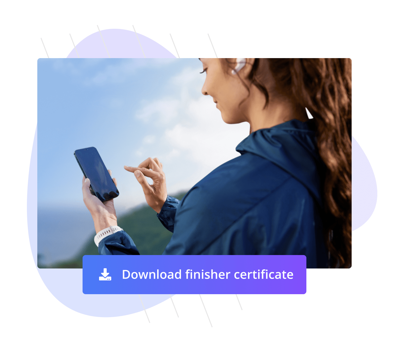 Participant receiving medal and download finisher certificate button