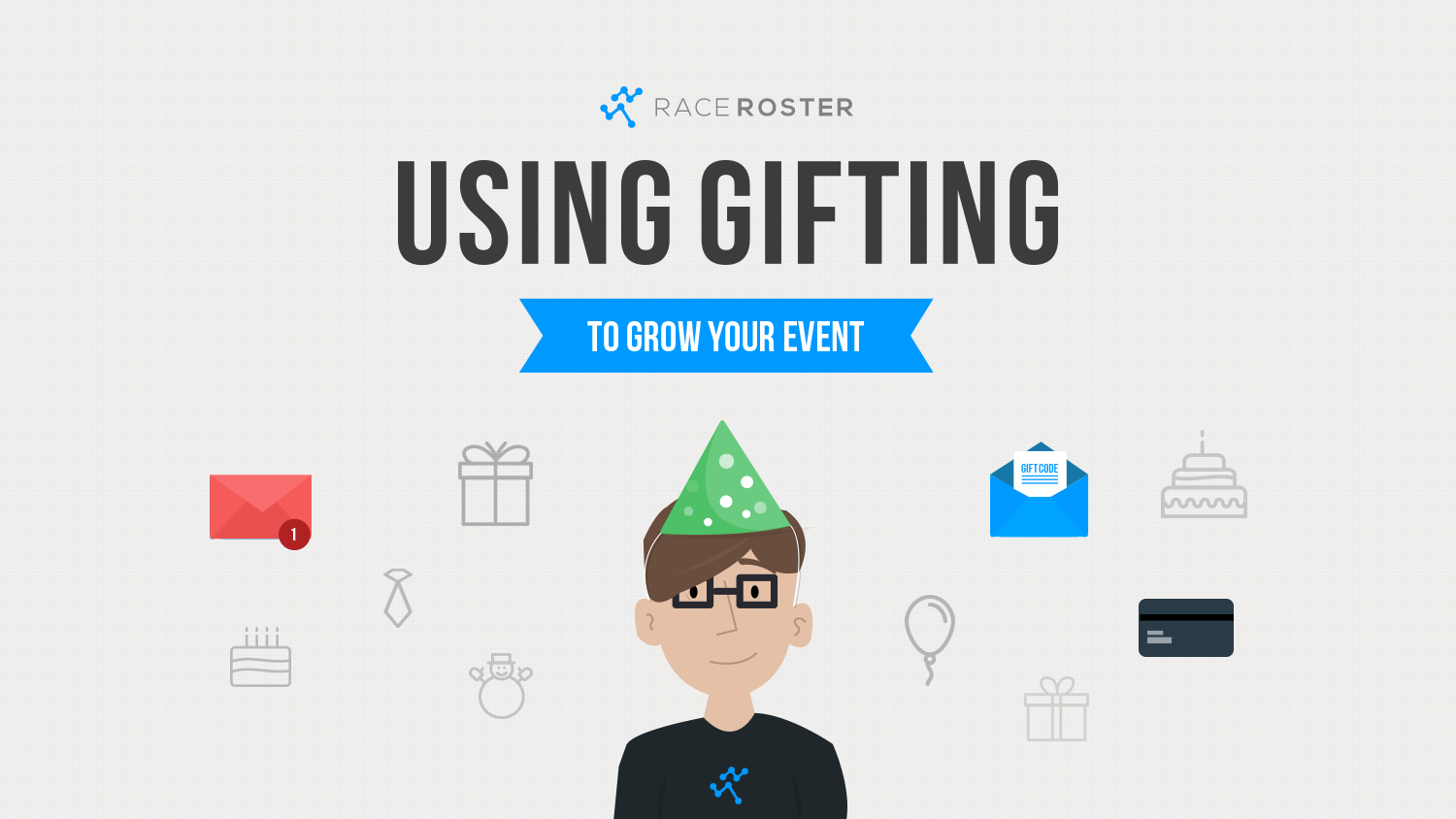 Illustrated man with hat and gifts