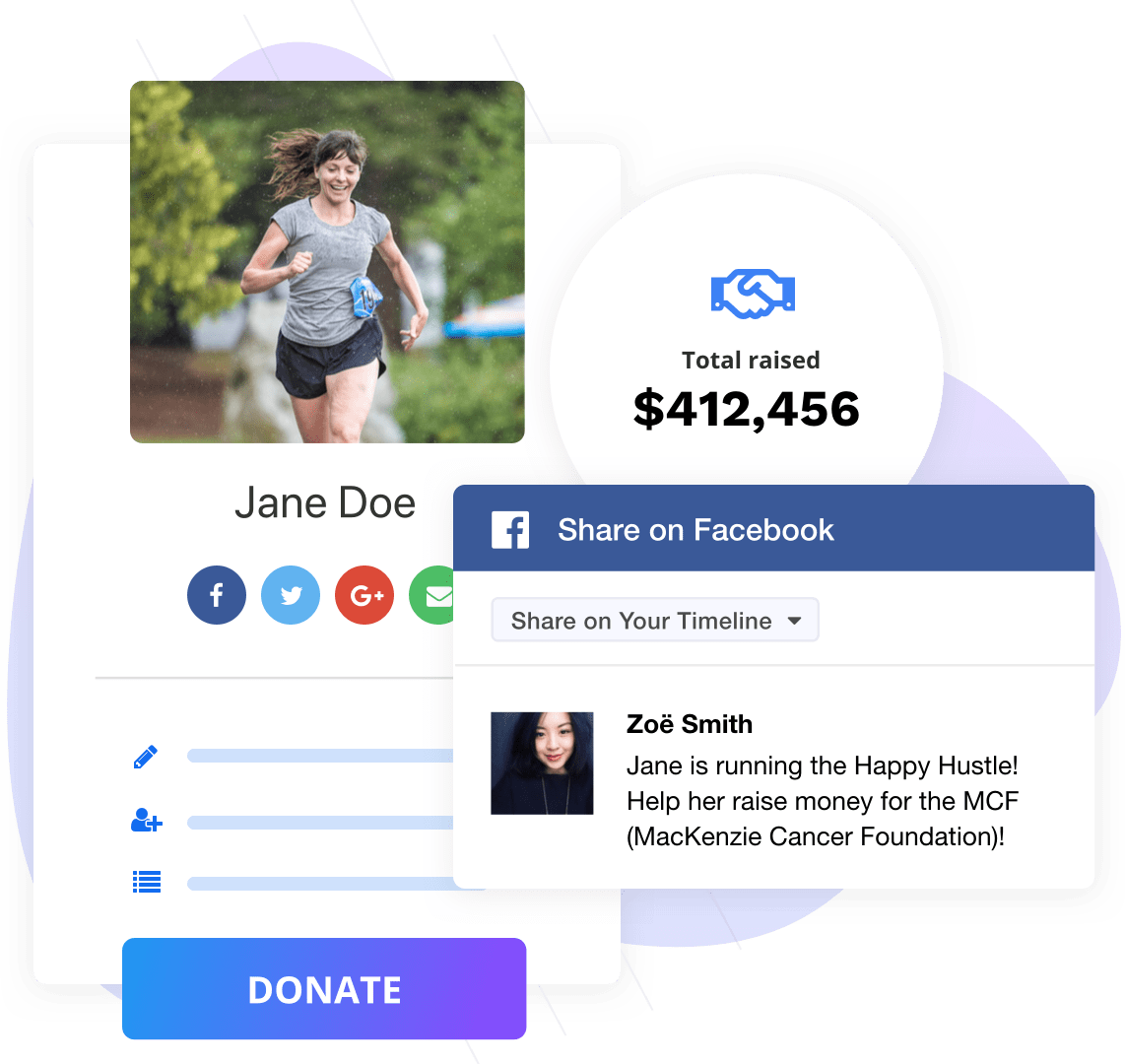 Profile card with photo of a woman running