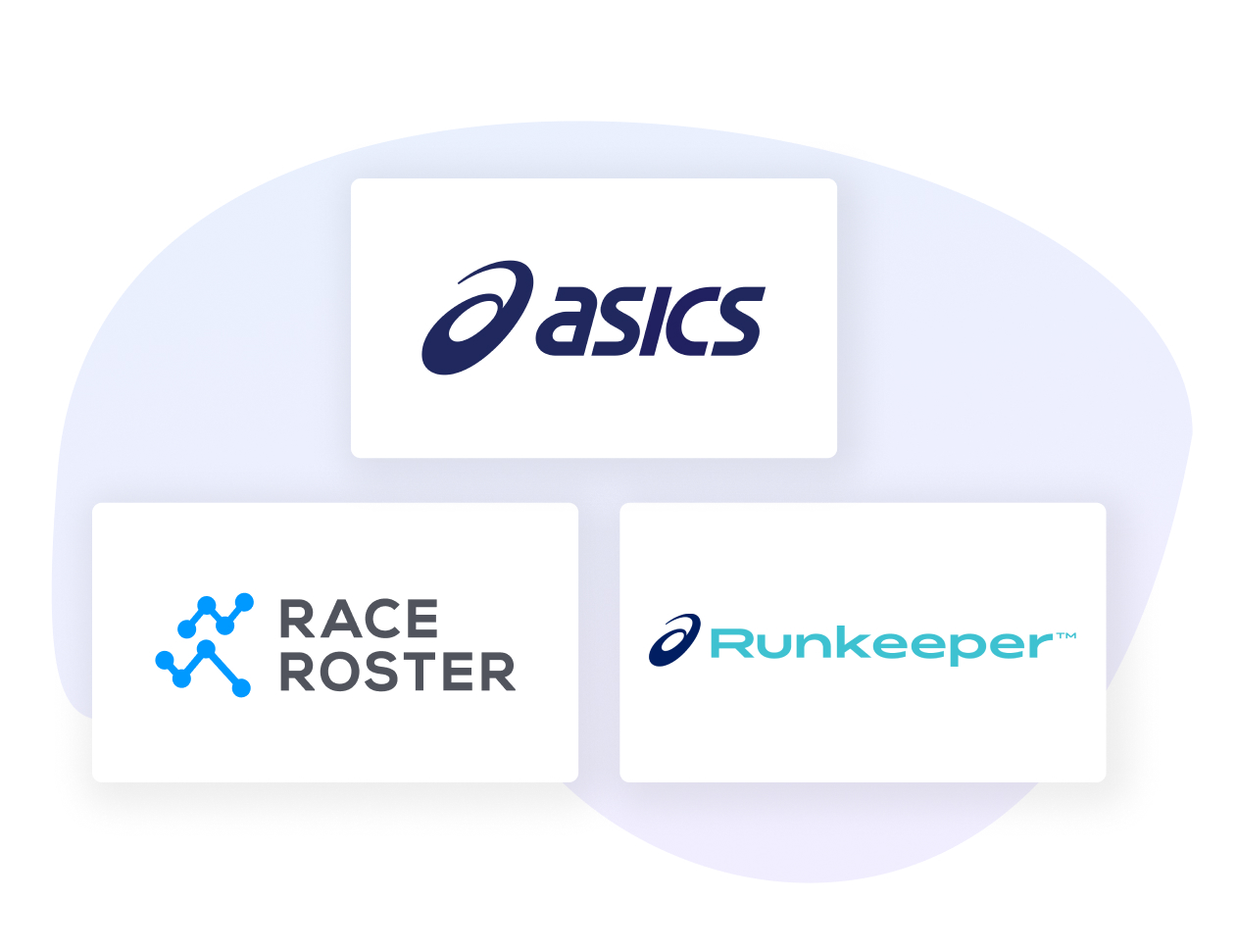 ASICS logo, Race Roster logo, and ASICS Runkeeper app logo